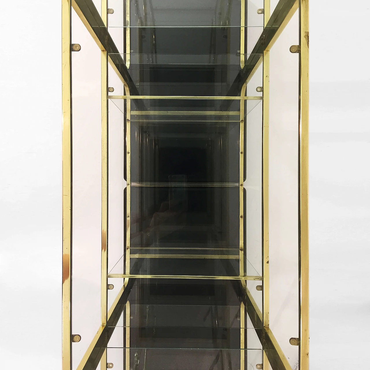 Octagonal brass and glass bookcase in the style of Romeo Rega, 1970s 8