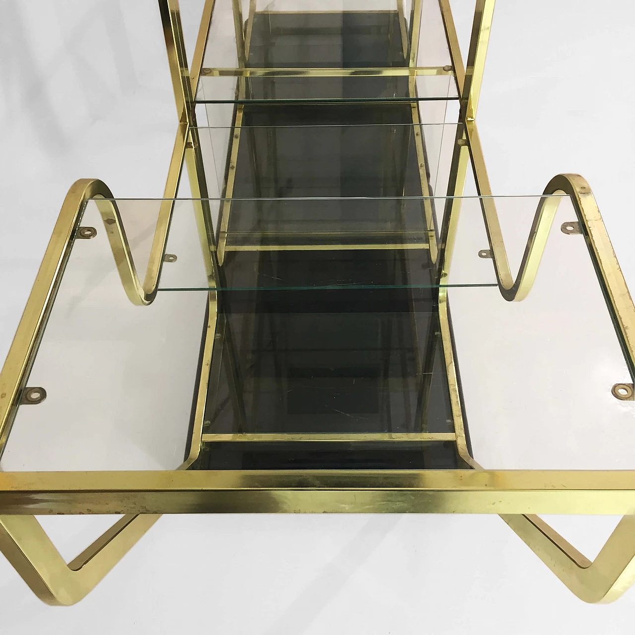 Octagonal brass and glass bookcase in the style of Romeo Rega, 1970s 10