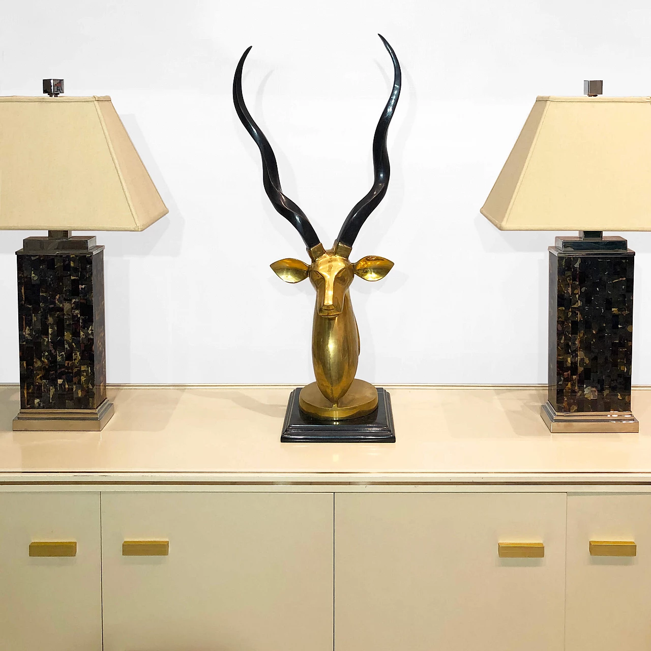 Brass sculpture of antelope head by Karl Springer, 1970s 5
