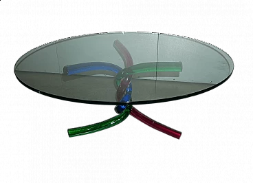 Murano glass coffee table with three intertwined tubular feet, 1980s