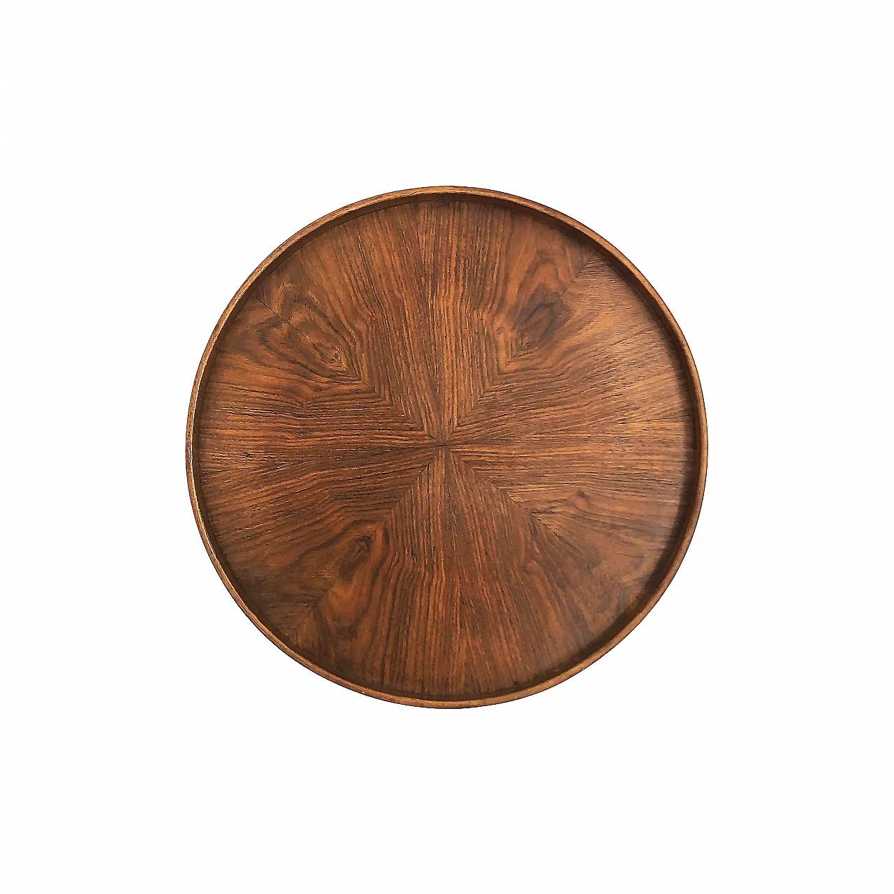 Vassoio rotondo in rovere realizzato con la tecnica del bookmatching, anni '60 1