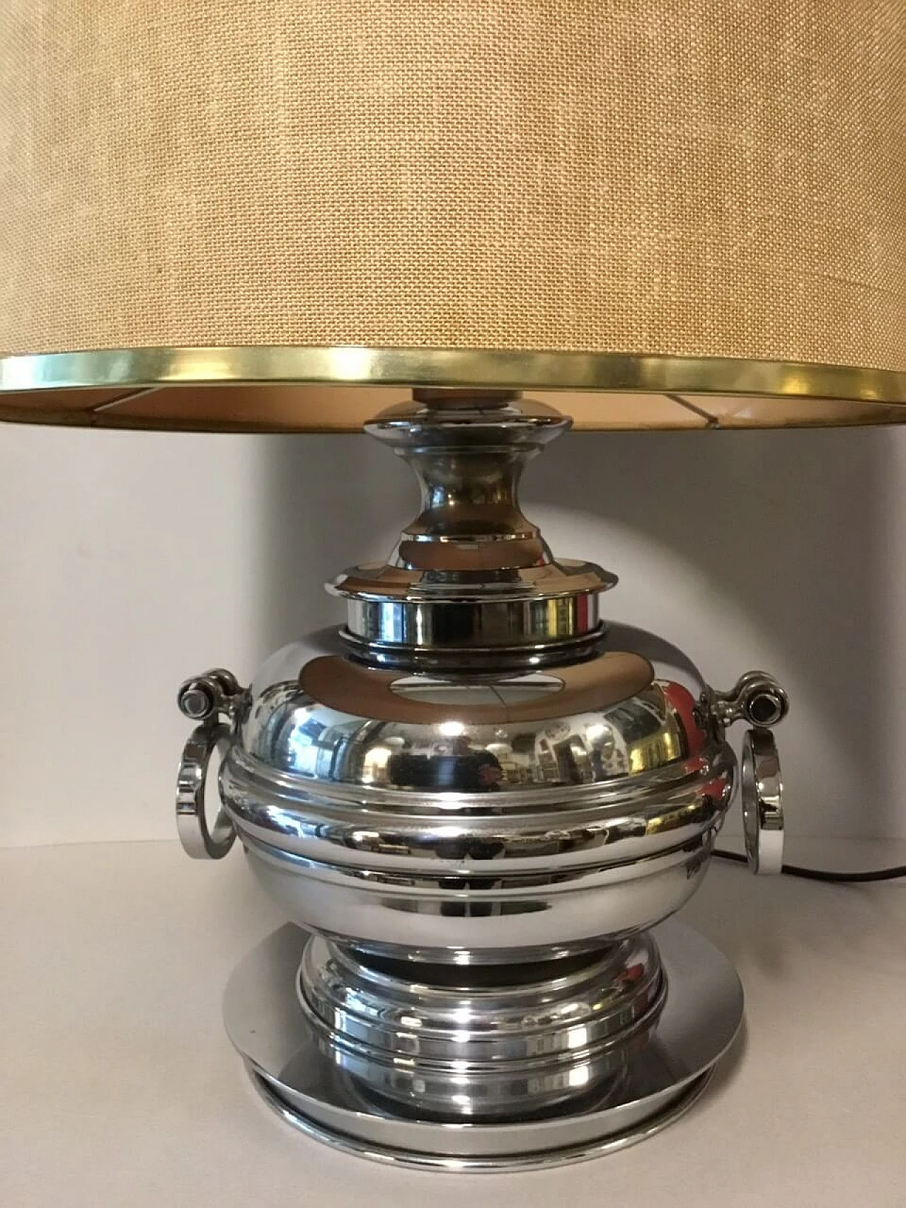 Lampada da tavolo cromata con paralume, anni '70 15