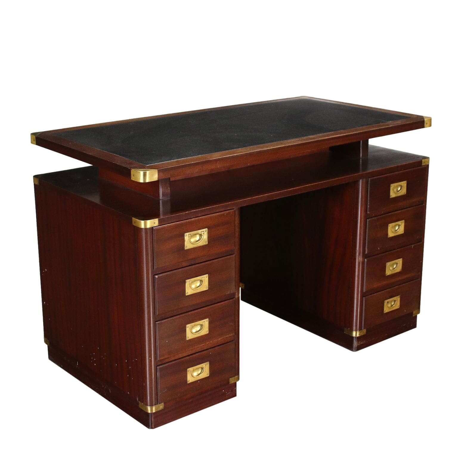 Bureau + Fauteuil Cuir Style Marin Acajou - Ensemble Fait Main, Bureau Maison