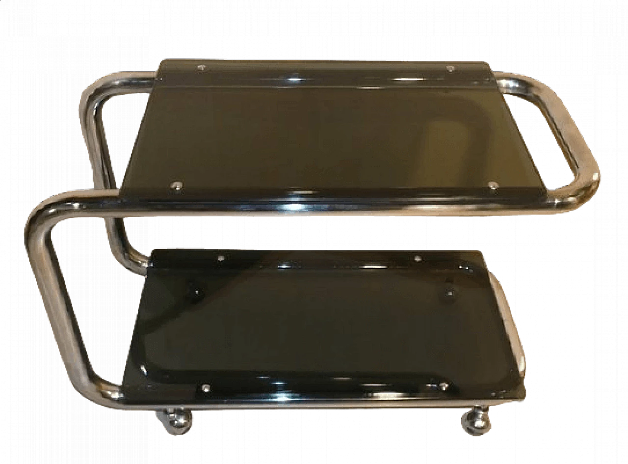Tubular cart in chrome-plated steel and smoked glass, 1970s 26