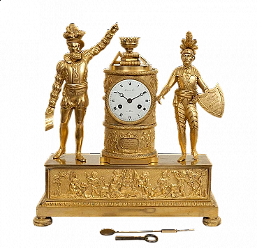 Empire clock in gilt bronze dedicated to Charles X, early 19th century