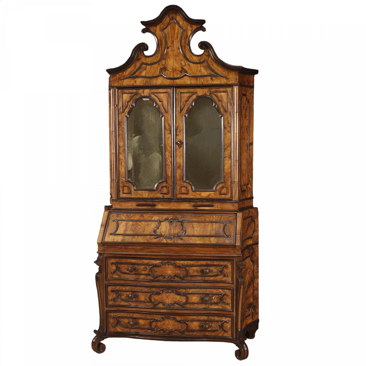 Trumeau a doppio corpo con vetrina in stile Barocchetto, anni '40 13