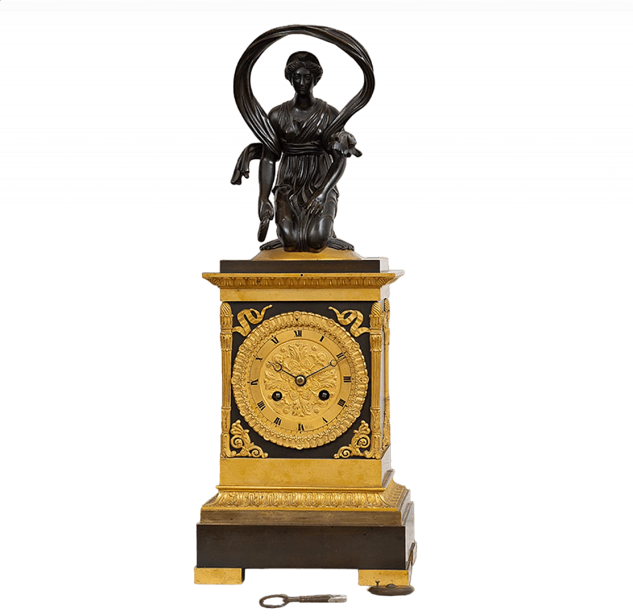 Orologio da tavolo Impero in bronzo dorato e patinato, inizio '800 7
