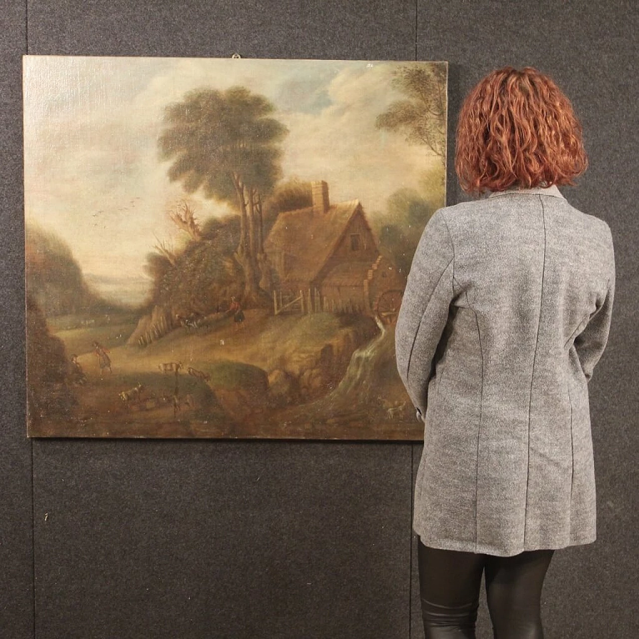 Dipinto fiammingo di paesaggio di campagna, '800 3