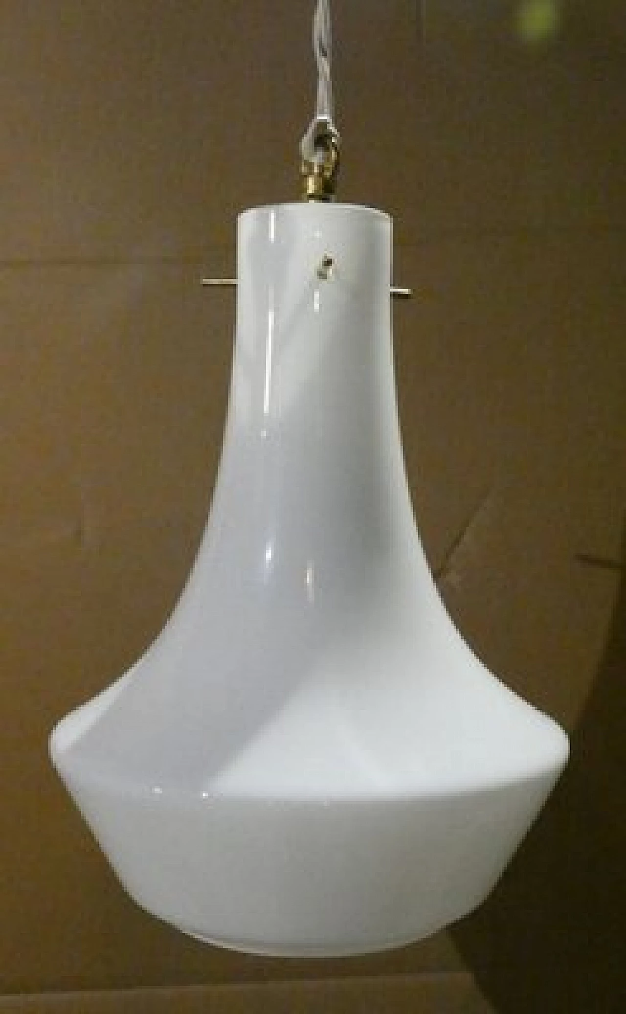 Opal glass and brass chandelier by Arteluce, 1950s 1