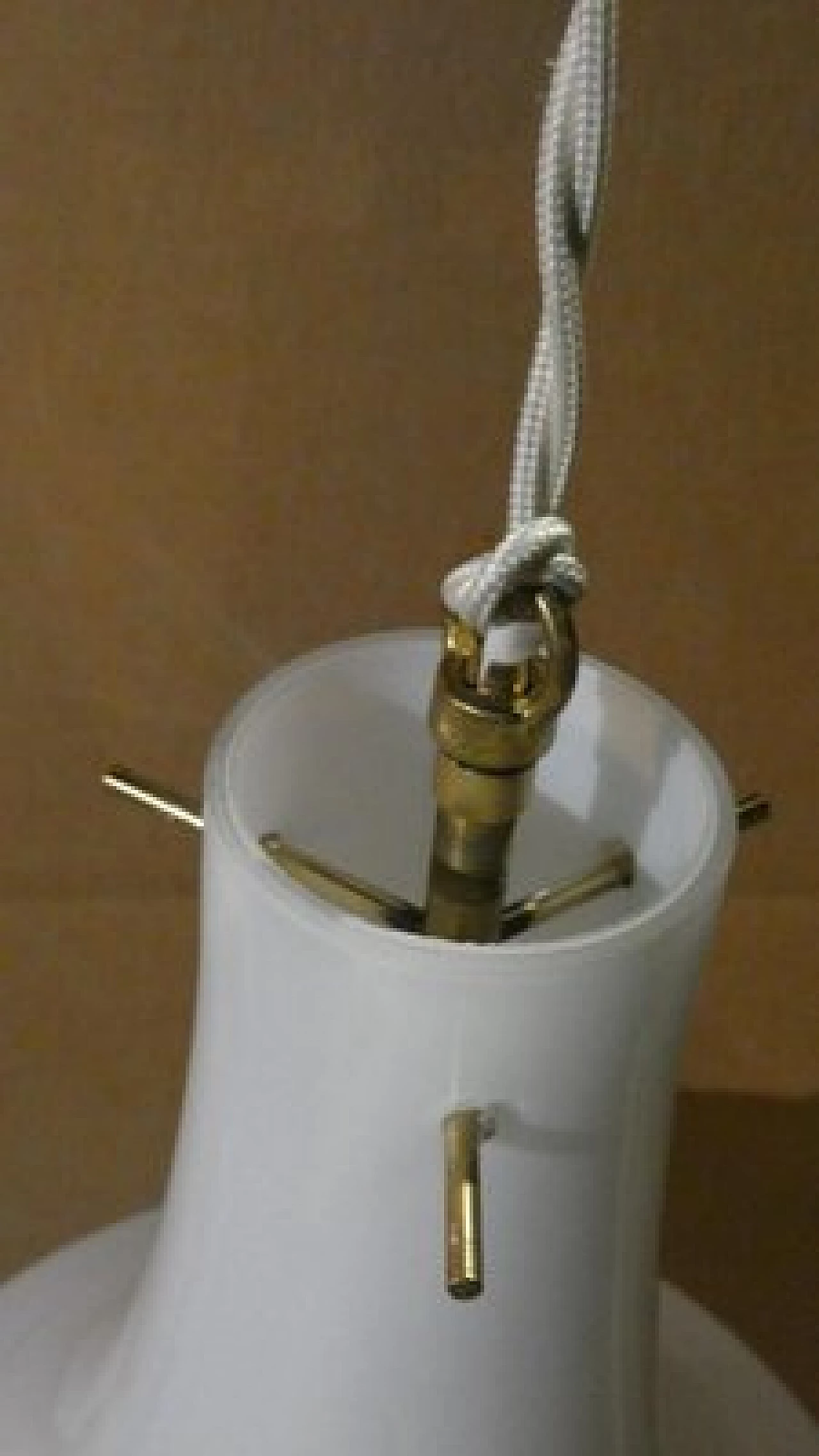 Opal glass and brass chandelier by Arteluce, 1950s 6