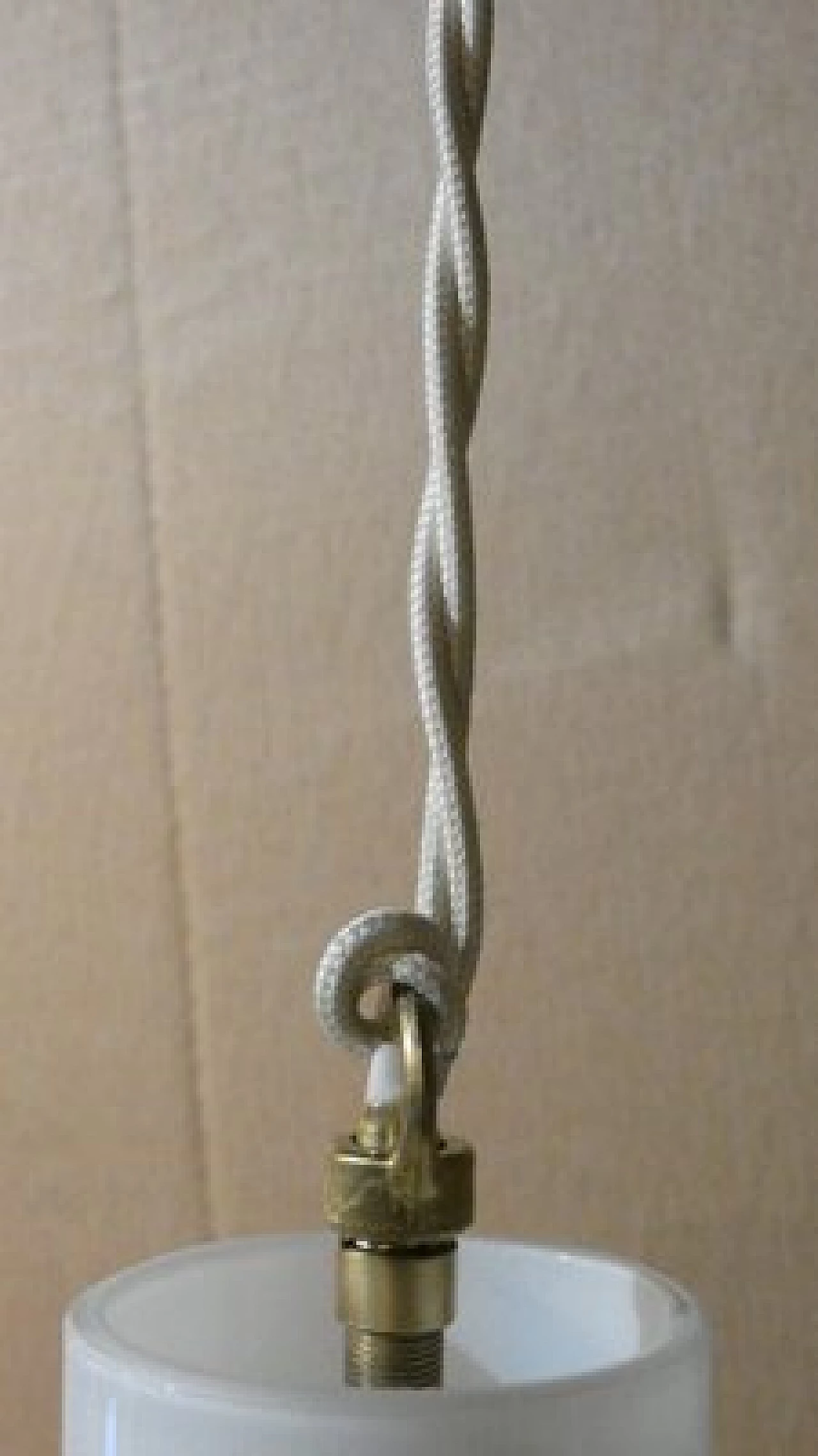 Opal glass and brass chandelier by Arteluce, 1950s 7