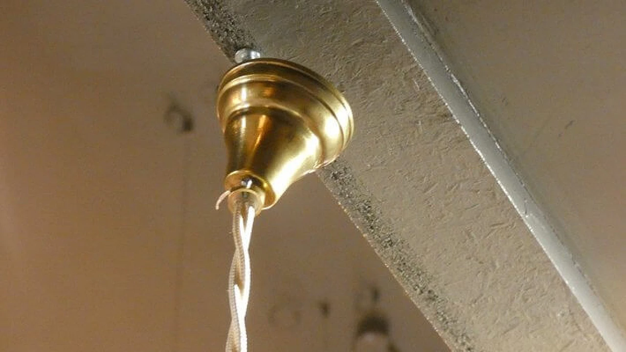 Opal glass and brass chandelier by Arteluce, 1950s 8