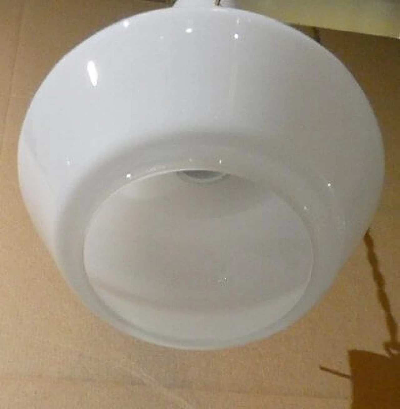 Opal glass and brass chandelier by Arteluce, 1950s 9