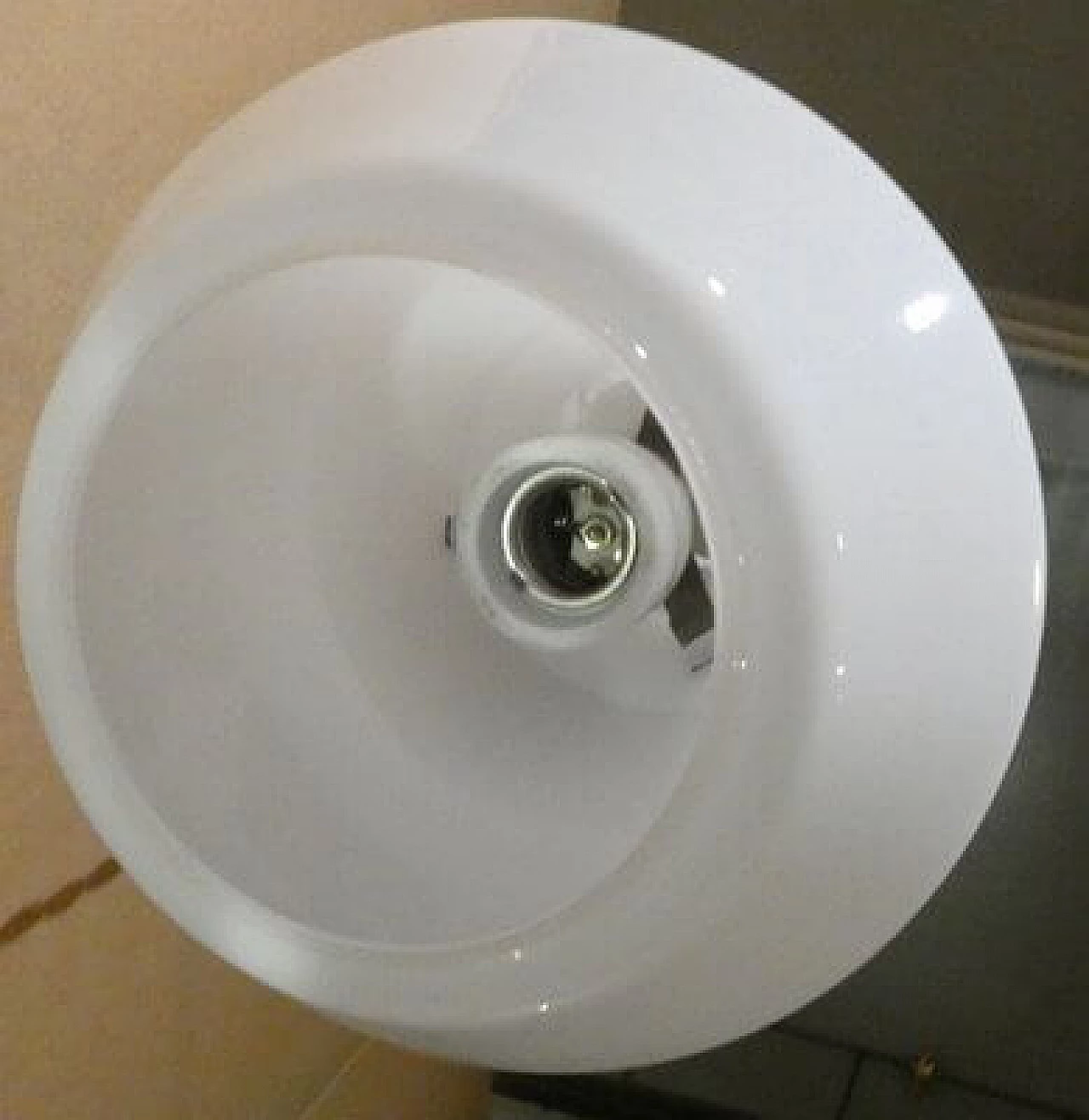 Opal glass and brass chandelier by Arteluce, 1950s 10