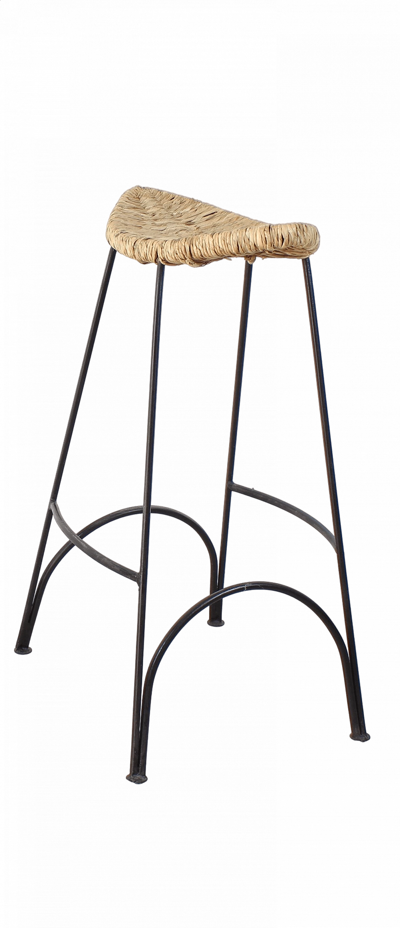 Sgabello in ferro battuto e paglia di Tom Dixon, anni '70 8