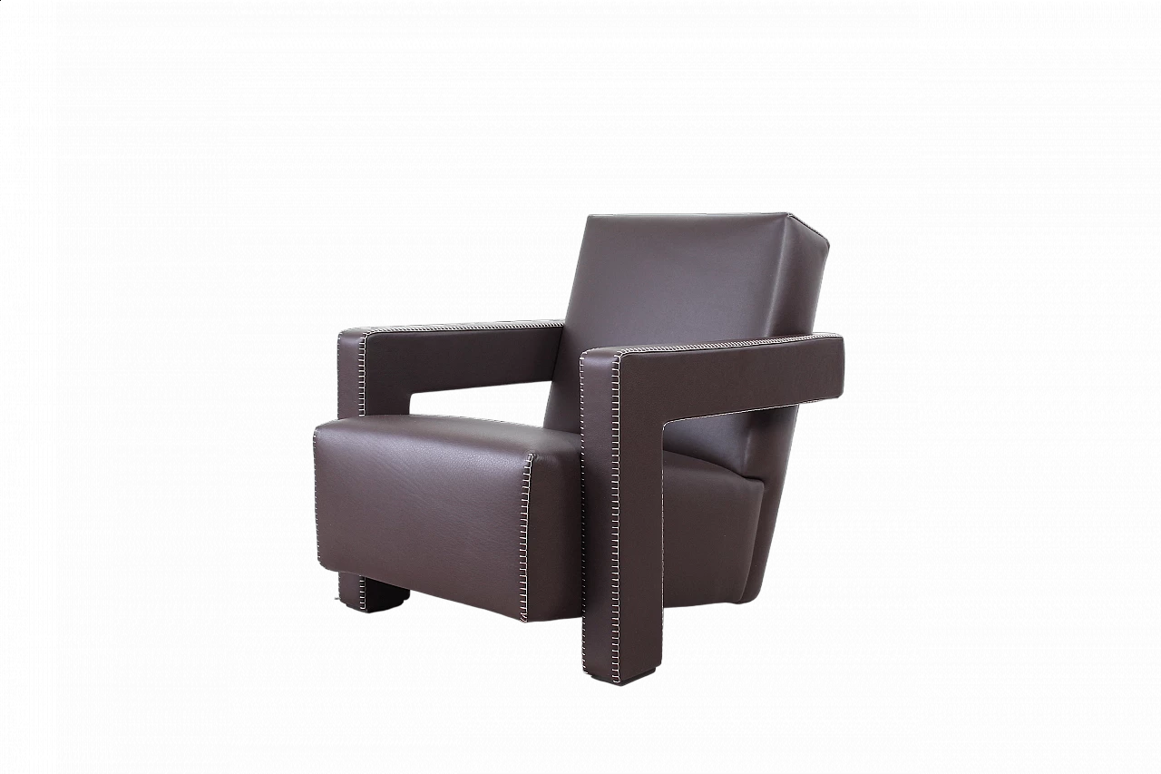 Poltrona 637 Utrecht in pelle marrone di Gerrit Thomas Rietveld per Cassina, anni '2000 10
