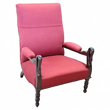 Louis Philippe armchair in walnut with carvings, first half of the 19th century