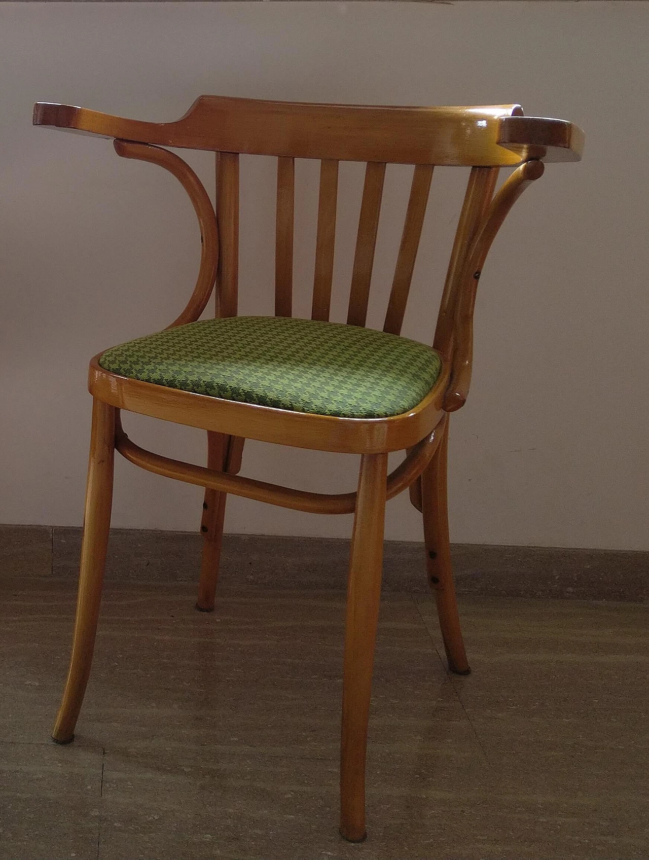 Beech chair with green fabric seat, 1950s 14