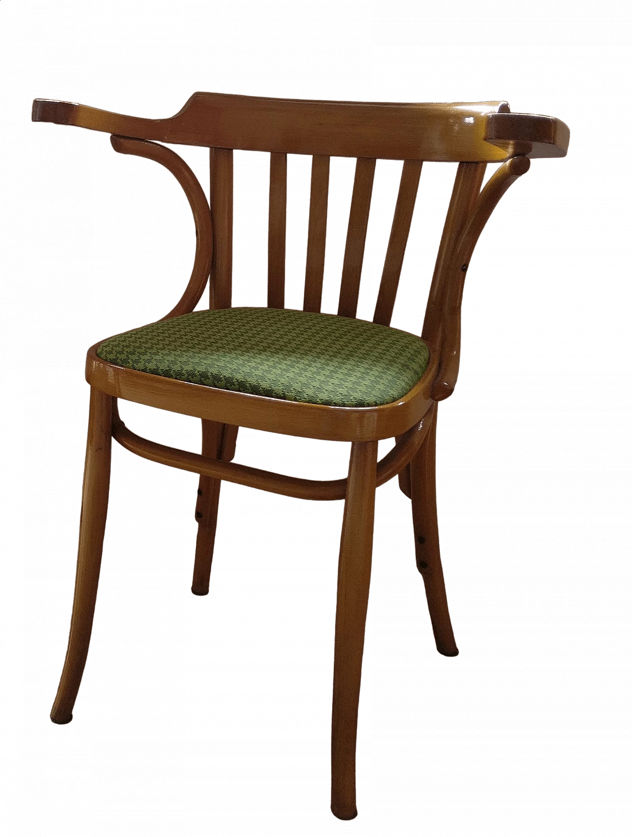 Beech chair with green fabric seat, 1950s 15