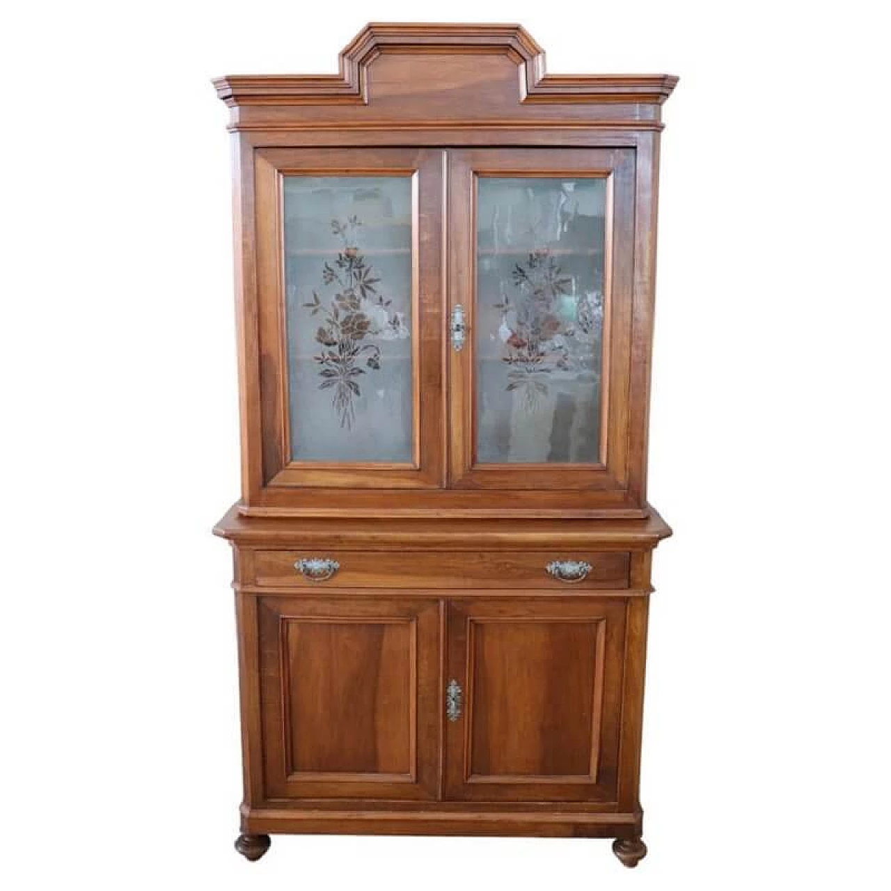Double-bodied walnut sideboard with satin-finished display case, second half of the 19th century 1