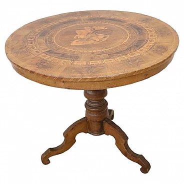Round walnut table with inlaid top, mid-19th century