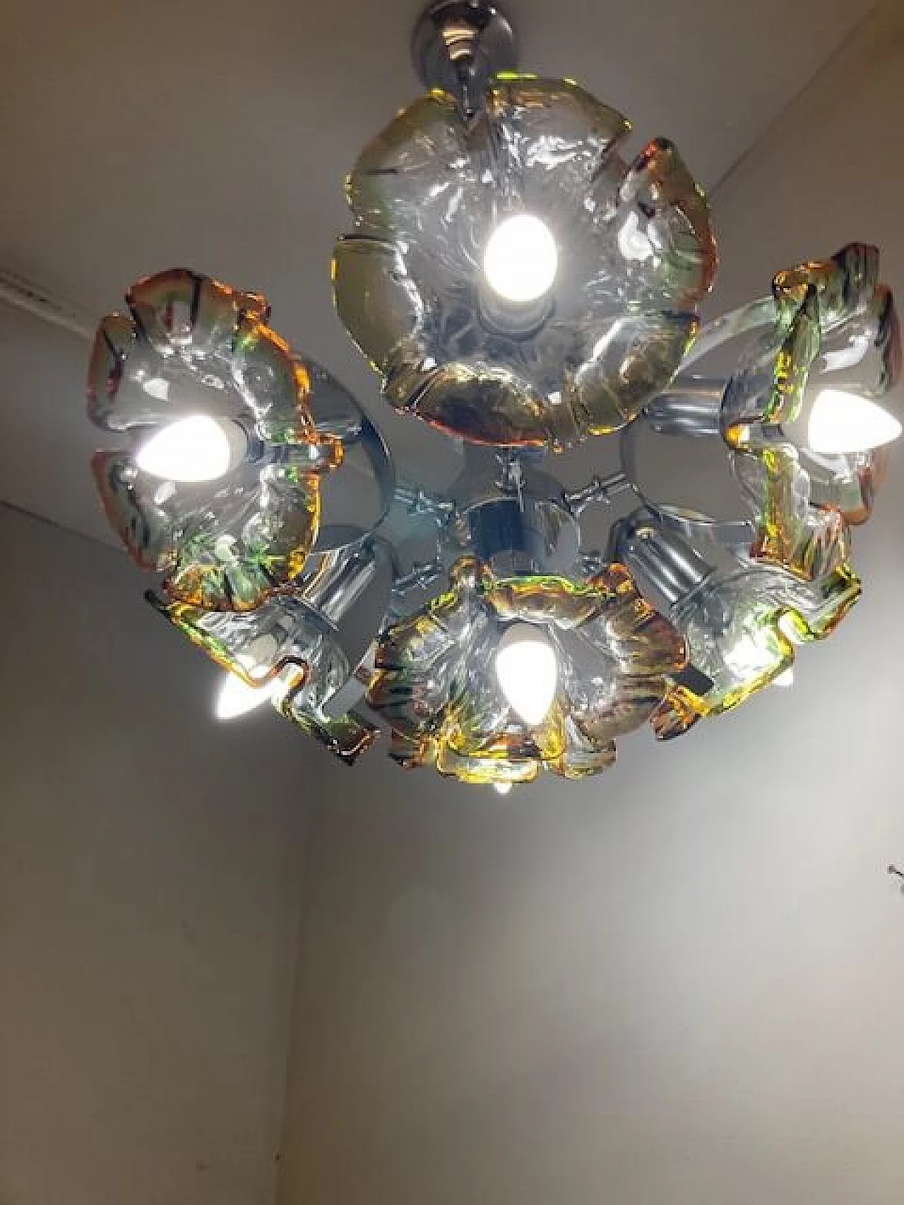 Multicolor Murano glass chandelier by Mazzega, 1970s 3