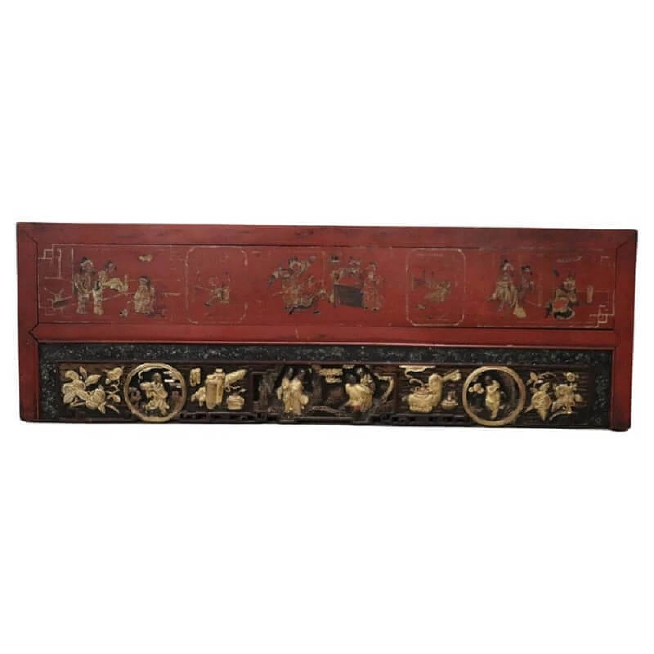 Pannello decorativo cinese in legno intagliato, metà '800 1