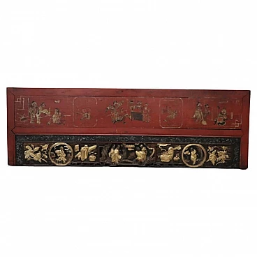 Pannello decorativo cinese in legno intagliato, metà '800