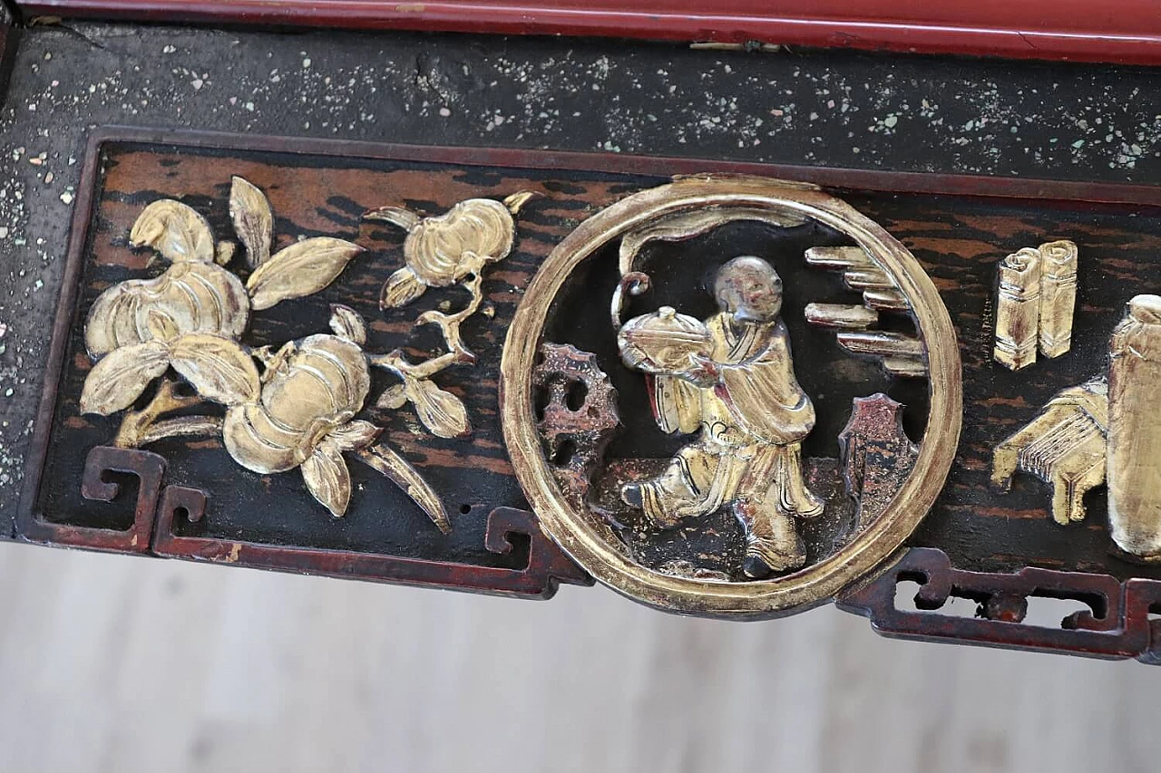 Pannello decorativo cinese in legno intagliato, metà '800 4