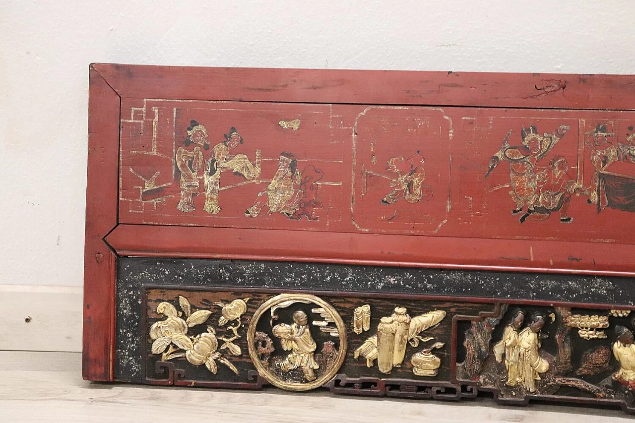 Pannello decorativo cinese in legno intagliato, metà '800 11