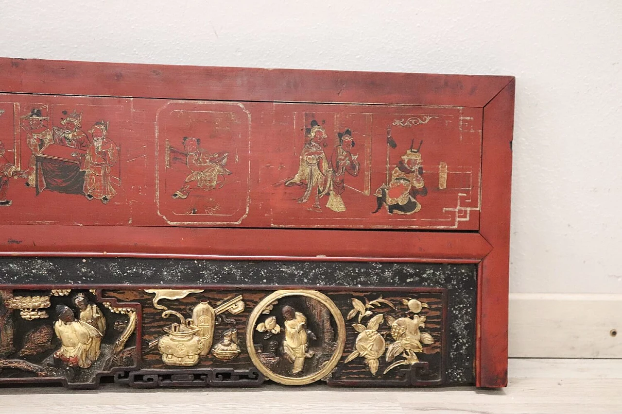 Pannello decorativo cinese in legno intagliato, metà '800 13