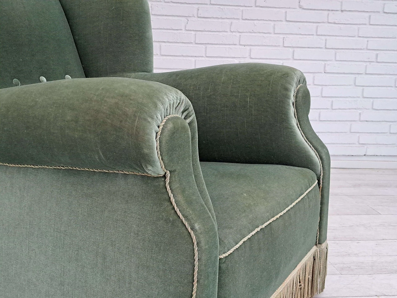 Velvet armchair with fringes by Fritz Hansen, 1960s 2
