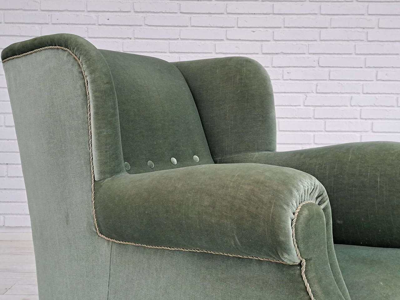 Velvet armchair with fringes by Fritz Hansen, 1960s 3