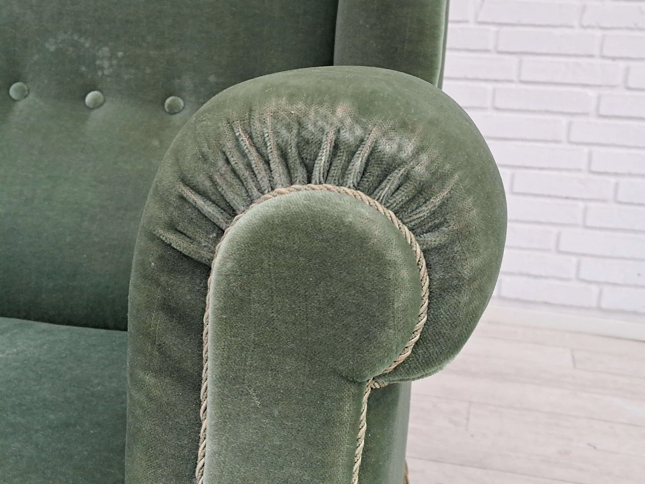 Velvet armchair with fringes by Fritz Hansen, 1960s 7