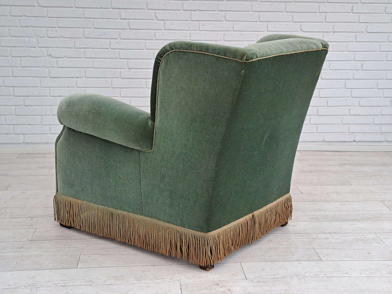 Velvet armchair with fringes by Fritz Hansen, 1960s 12