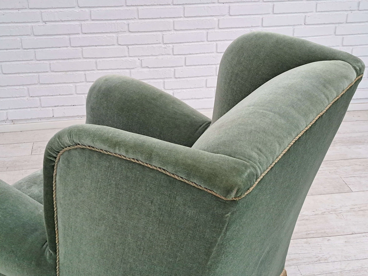 Velvet armchair with fringes by Fritz Hansen, 1960s 13