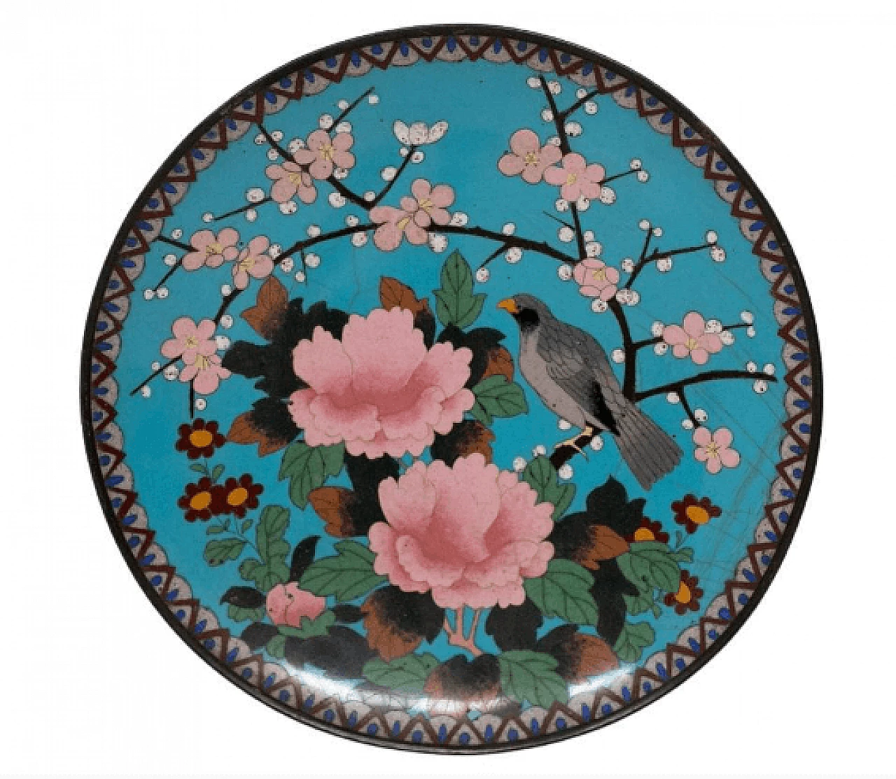 Piatto cinese in bronzo cloisonné, inizio '900 1