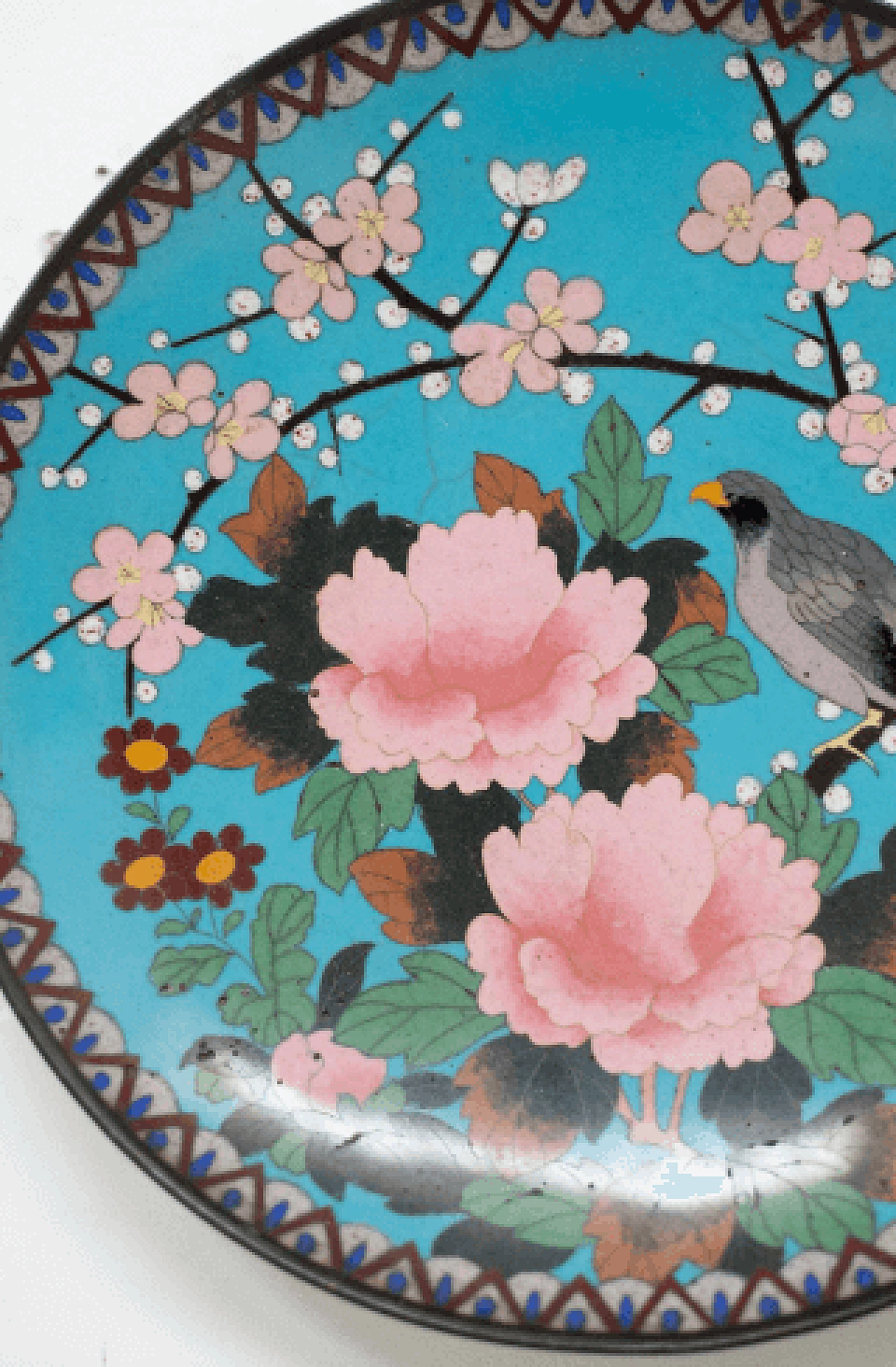 Piatto cinese in bronzo cloisonné, inizio '900 2