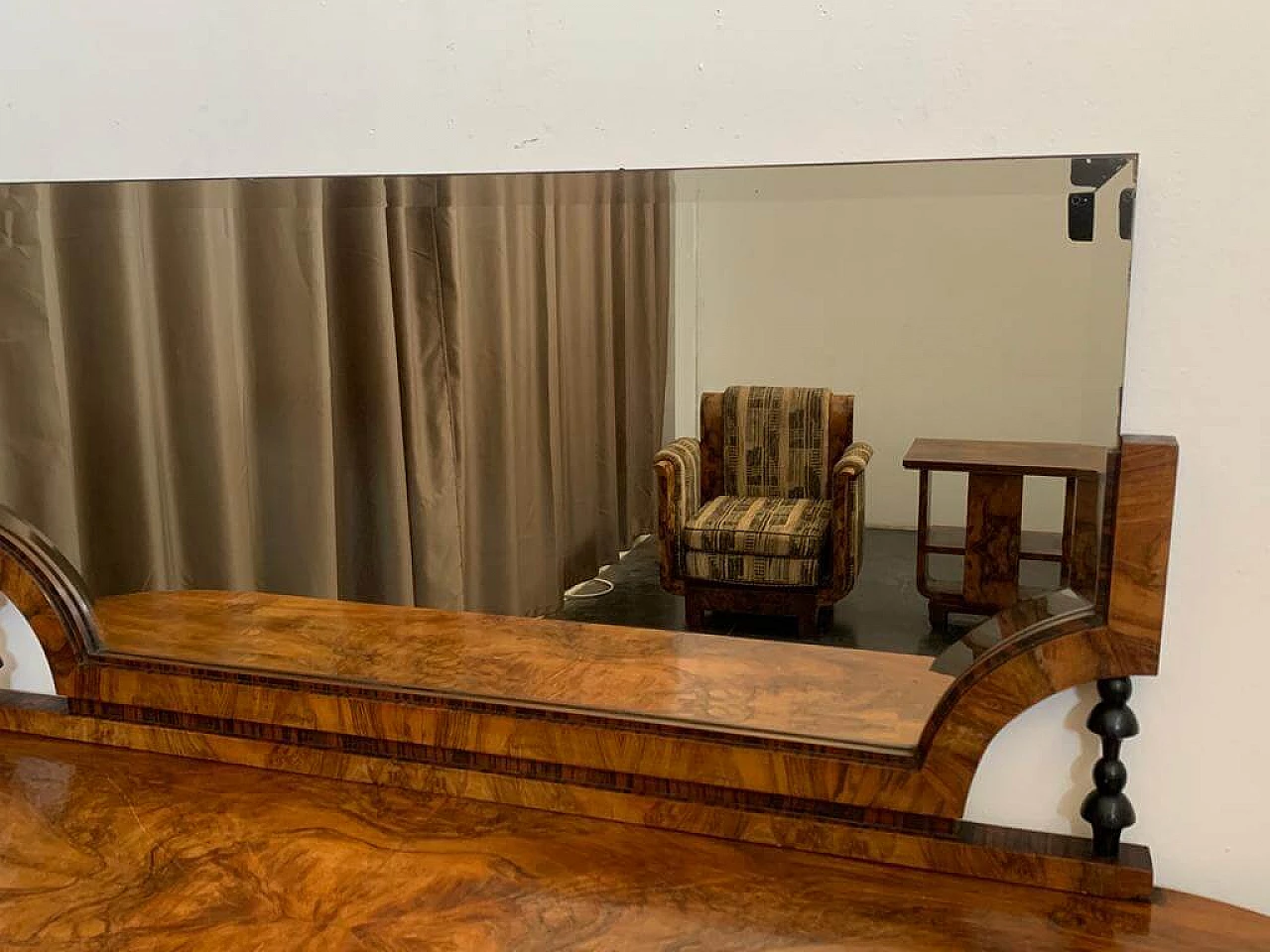 Macassar ebony and walnut burl oval sideboard with mirror, 1930s 6