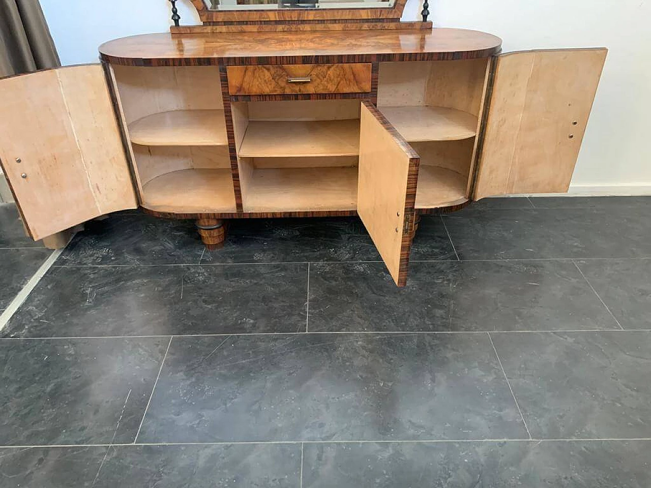 Macassar ebony and walnut burl oval sideboard with mirror, 1930s 8