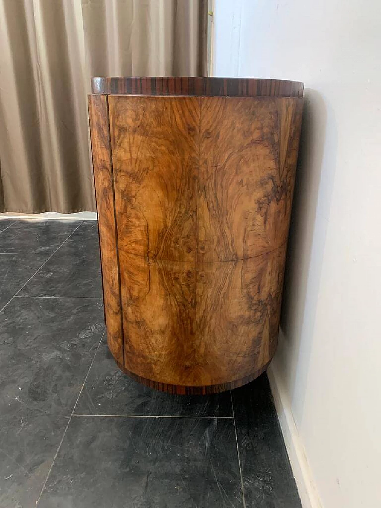 Macassar ebony and walnut burl oval sideboard with mirror, 1930s 11