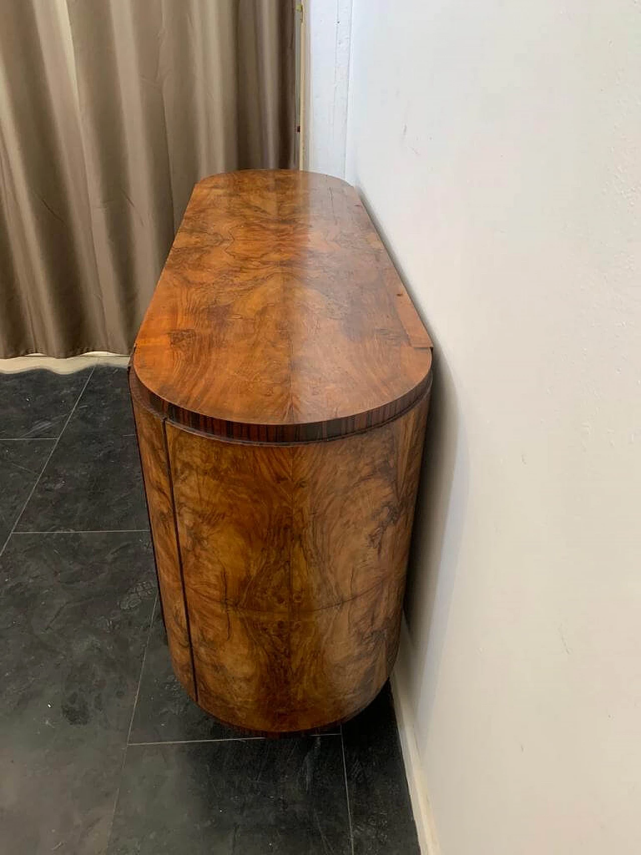 Macassar ebony and walnut burl oval sideboard with mirror, 1930s 12