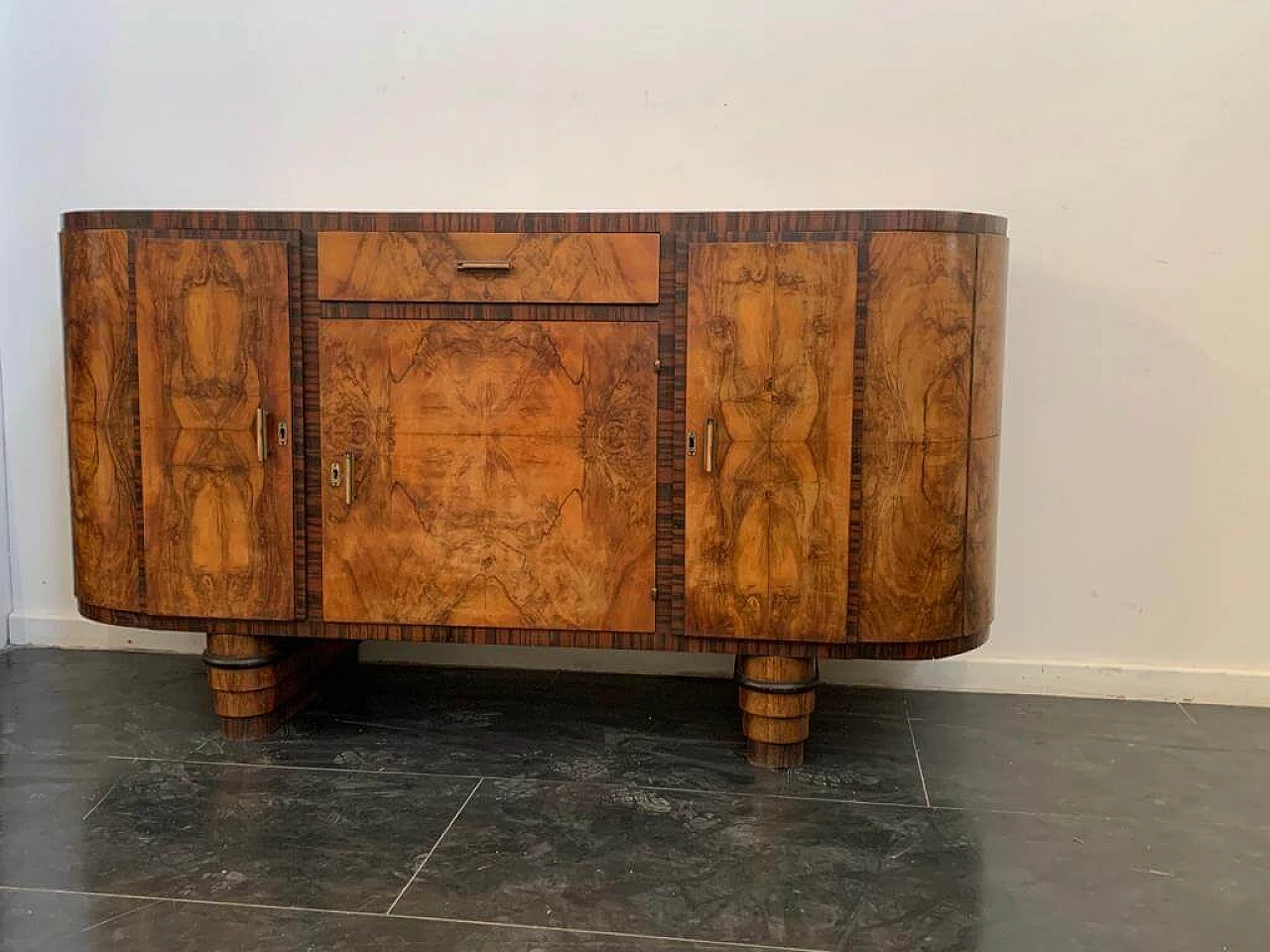Macassar ebony and walnut burl oval sideboard with mirror, 1930s 13