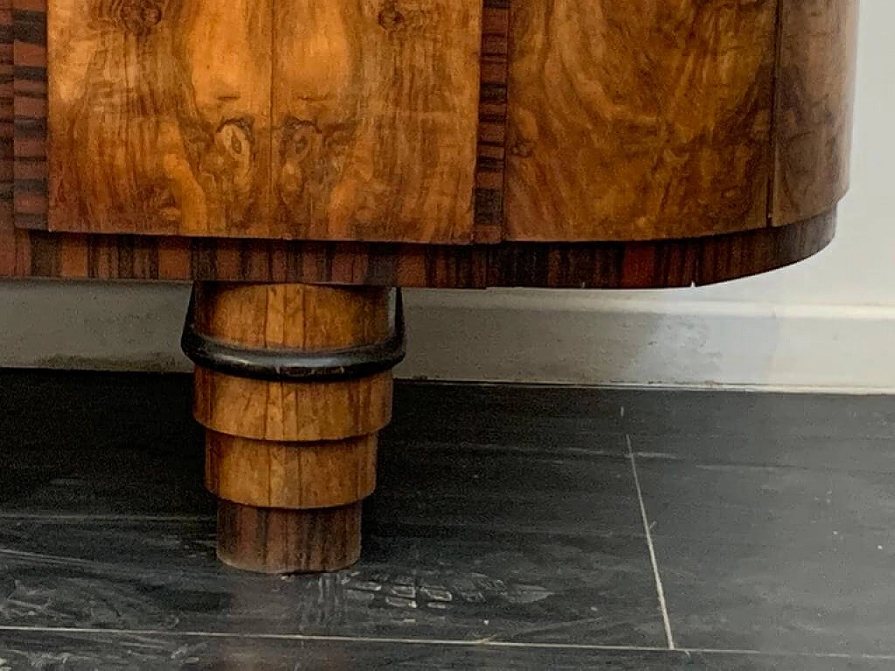 Macassar ebony and walnut burl oval sideboard with mirror, 1930s 14