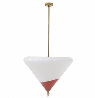 Pendant lamp in red and white Murano glass