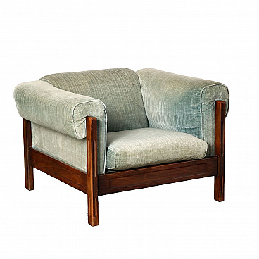 Teak armchair with velvet upholstery, 1960s