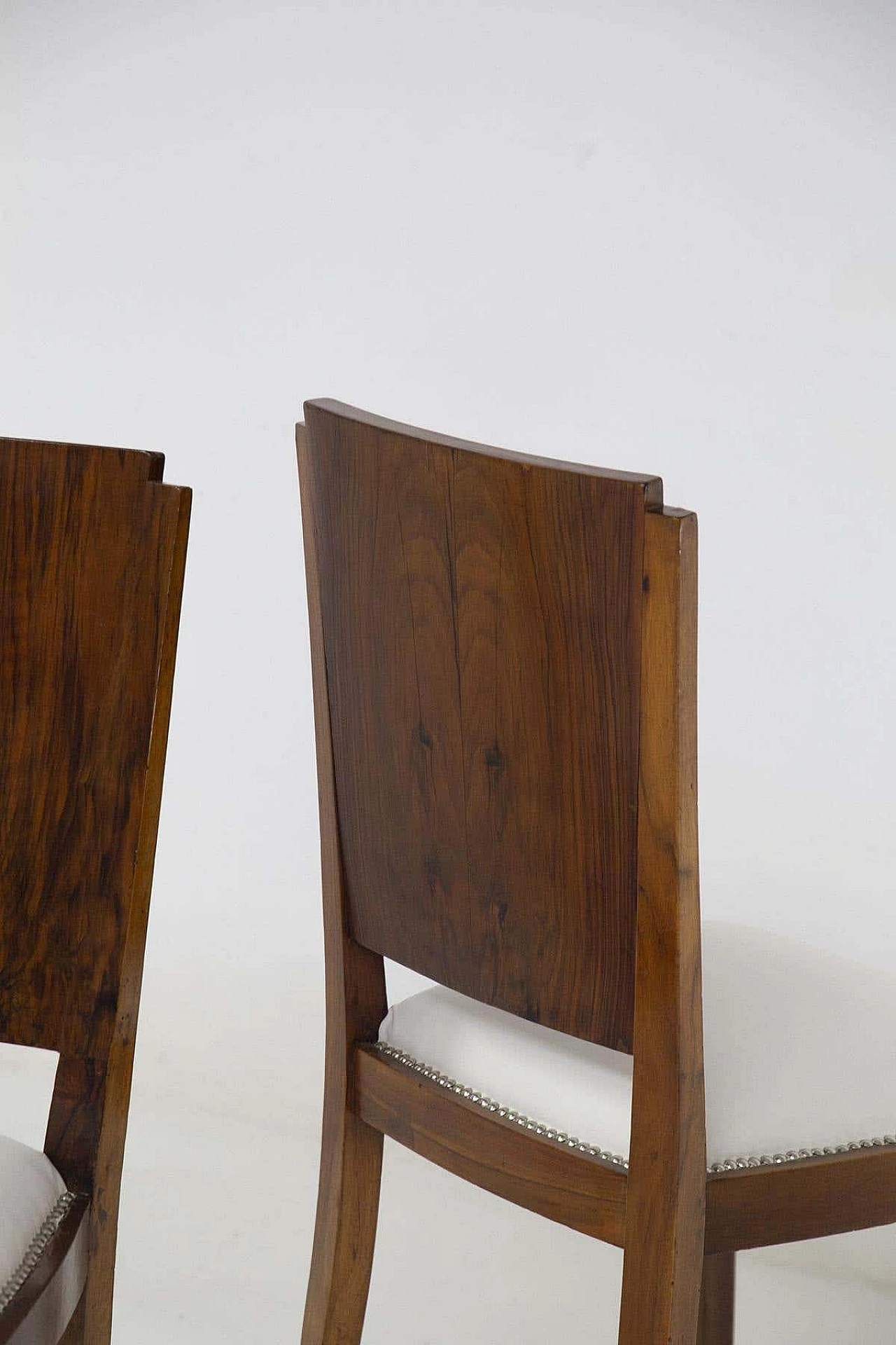 Pair of Art Deco walnut chairs with white cotton upholstery, 1920s 3