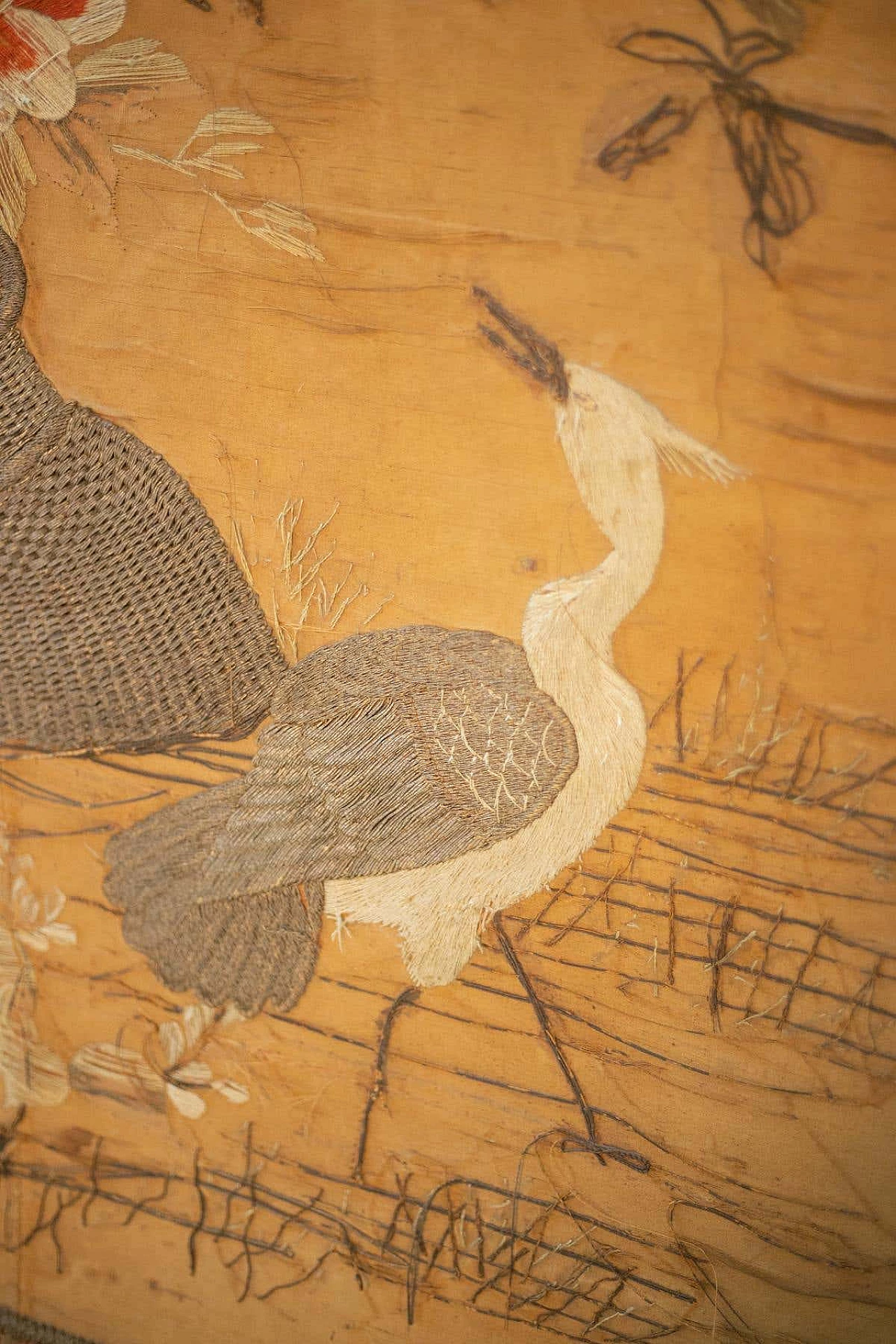 Chinese hand-woven silk tapestry with birds among cherry blossoms, early 20th century 7