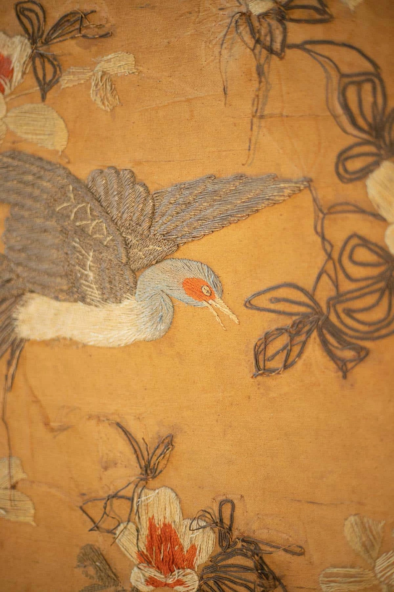 Chinese hand-woven silk tapestry with birds among cherry blossoms, early 20th century 11