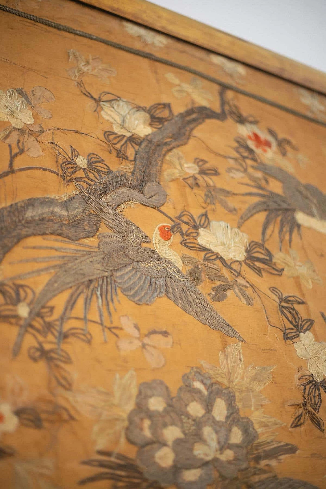 Chinese hand-woven silk tapestry with birds among cherry blossoms, early 20th century 15